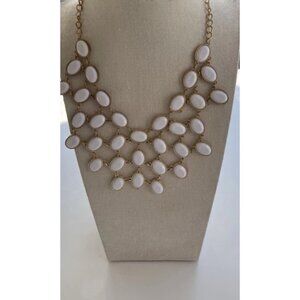 Vintage Estate Necklace Gold Tone Chain Bib Style Statement White Oval Gems 20”